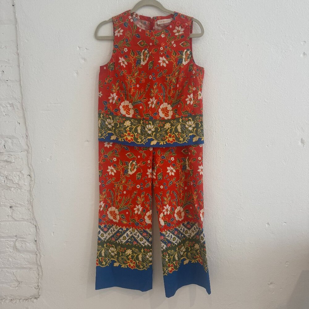 Tory Burch Red Floral Cropped Jumpsuit